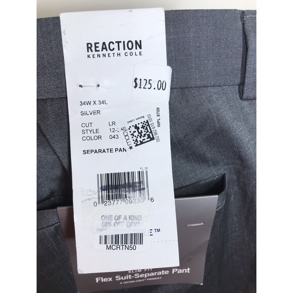 Kenneth Cole Reaction Men's 34 x 34 Slim Grey Flat Front Dress Pants - Picture 10 of 11